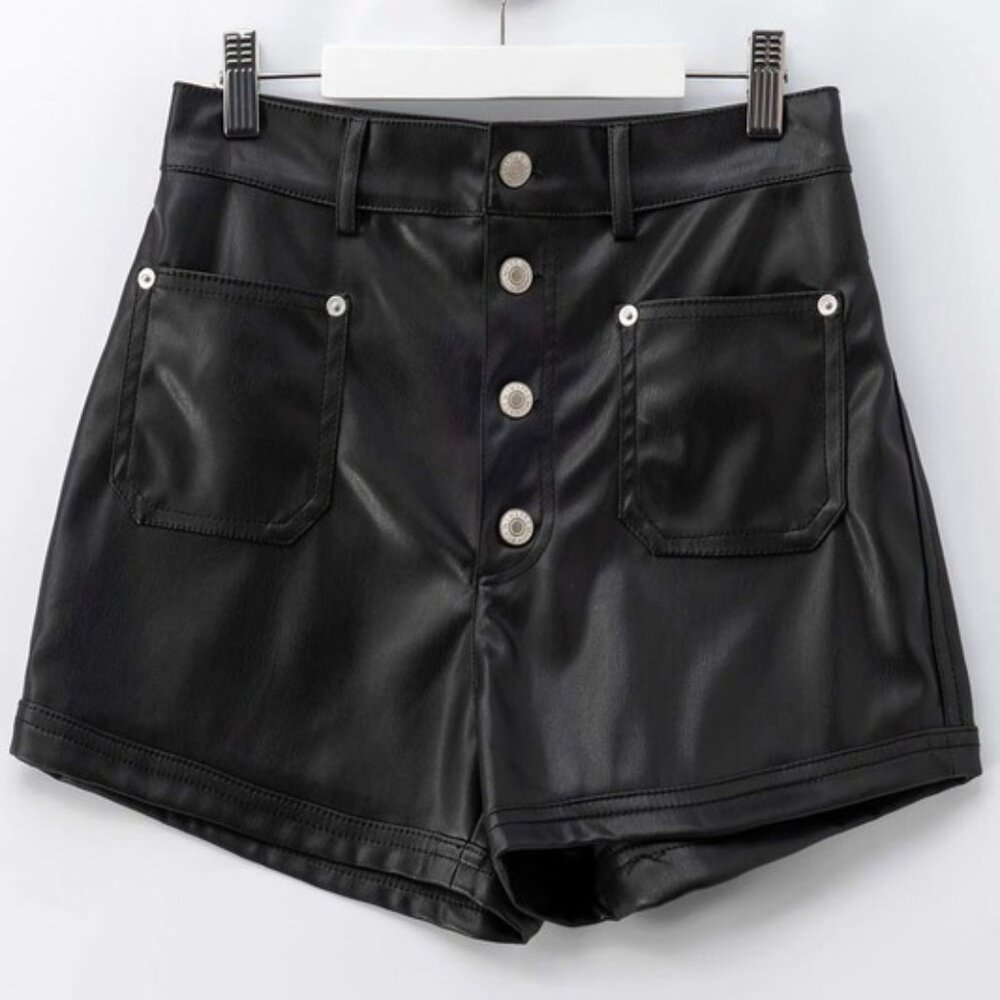 FAUX LEATHER BUTTON DOWN SHORTS